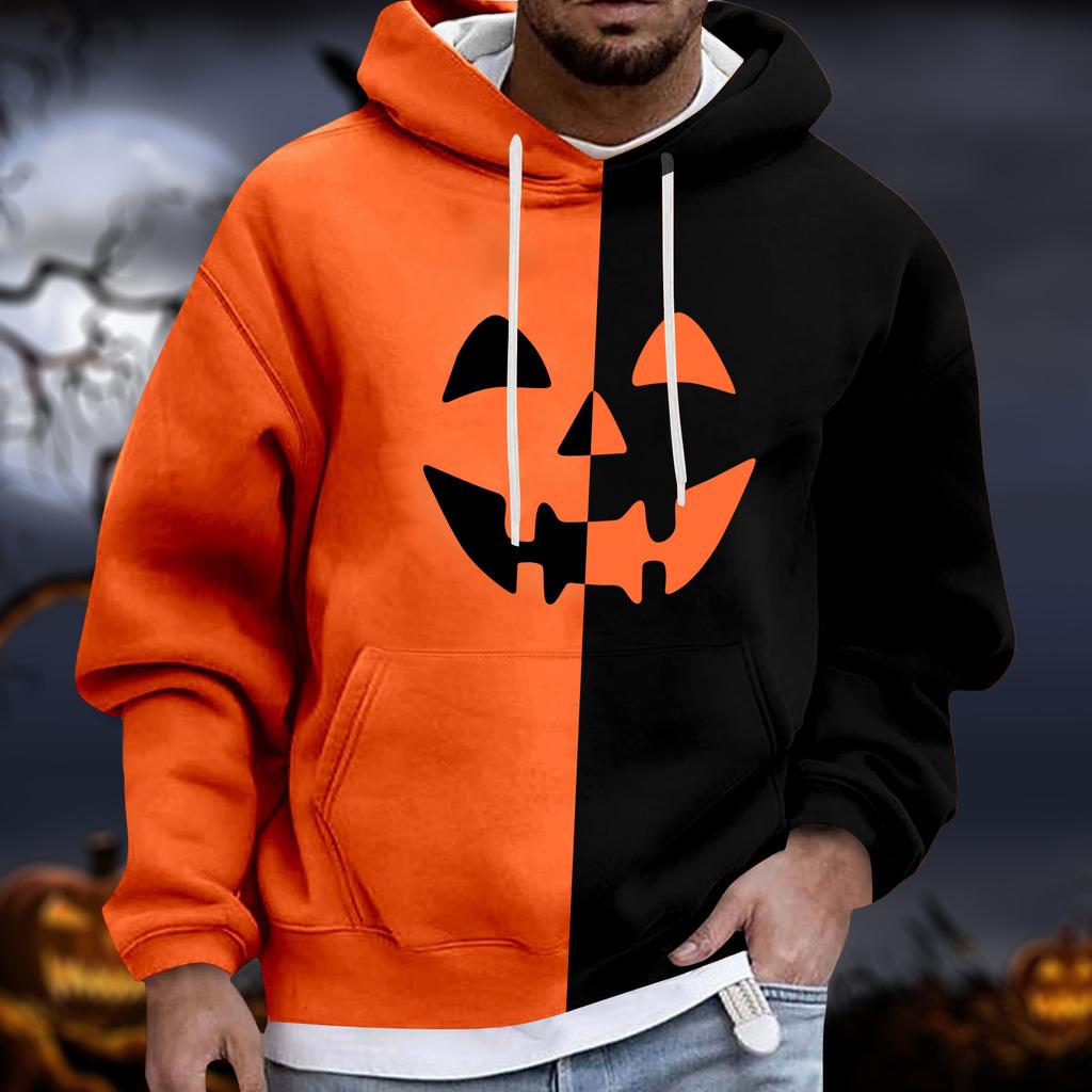 Men's Halloween Hoodie Funny Pumpkin Face Hoodie Scary Long Sleeve Top