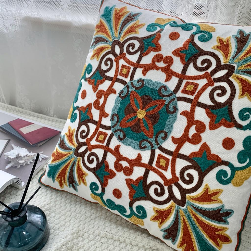45x45cm Ethnic-Style Floral Embroidered Pillowcase Cojines Cotton Owel Embroidered Throw Cushion Cover Headboard Pillowcases