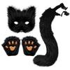 Costume Cosplay Gatto Maschera+Coda+Guanti Volpe Set Accessori Costume di Halloween Tema Lupo Therian Accessori per Travestimento