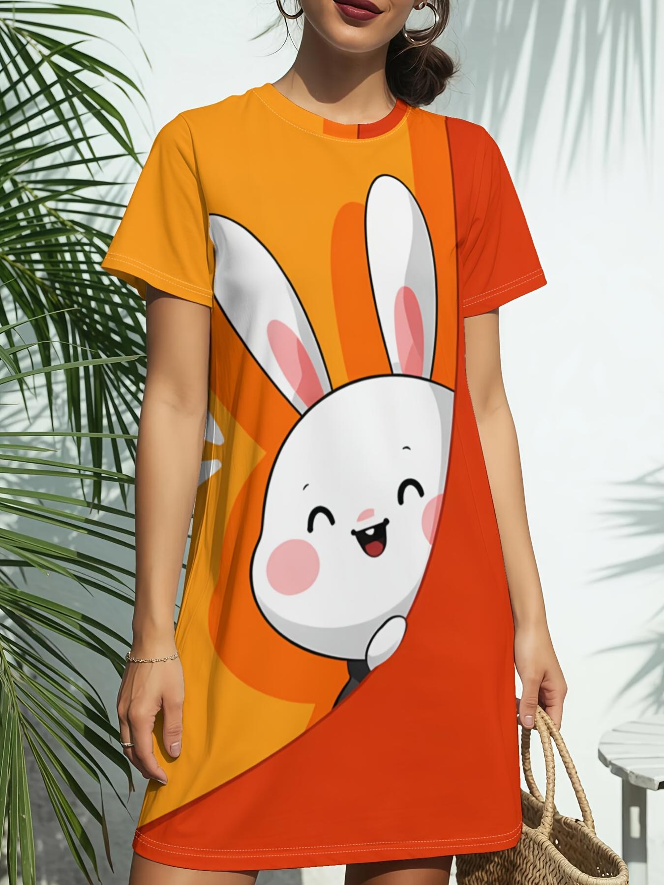 

Orange BunnyNew Women s Round Neck Short Sleeve T-Shirt Dress. American Style Trend Digital Printing. Casual and Versatile for Spring and Summer. Eleg 9XL дубильная кора