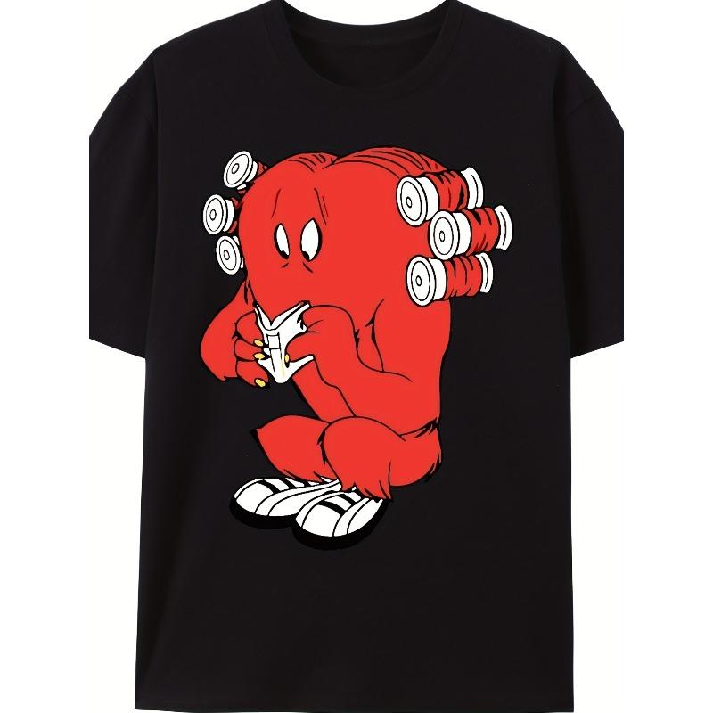 

European sizes Men S Gossamer Reading Graphic Tee - Funny Red Cartoon Character Design, Casual Black Short Sleeve T-Shirt, Machine Washabl 4XL
