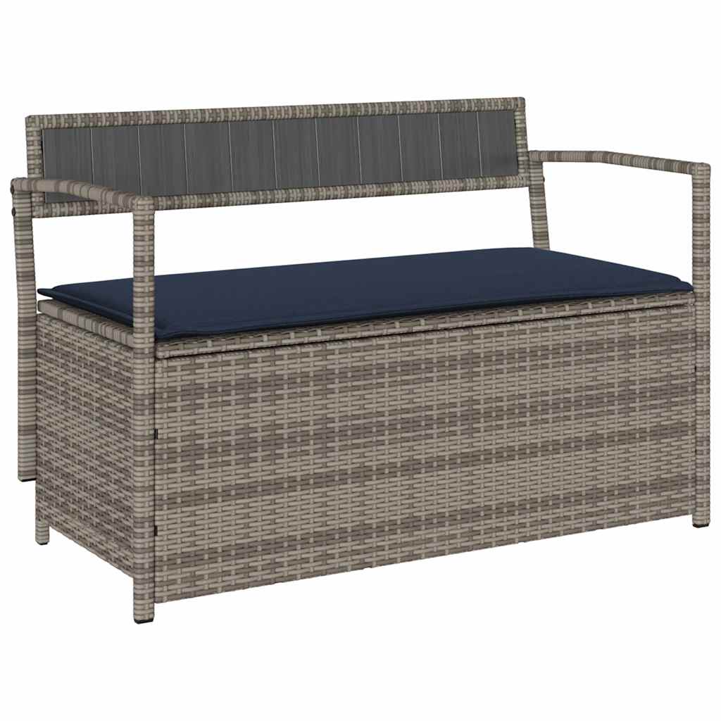 Garden Bench with Storage Space and Cushions Grey Poly Rattan