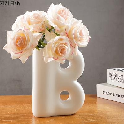 Creative Letter B Shape Resin Vase Minimalist Plant Pots Table Decoration Flower Arrangement Floral Vase Room Aesthetic Decor
