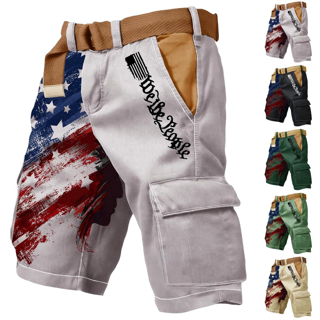 Men Cargo Shorts Loose Fit Multi Pocket Shorts with Printed Graphic Design and Adjustable Waistband for Outdoor Wear