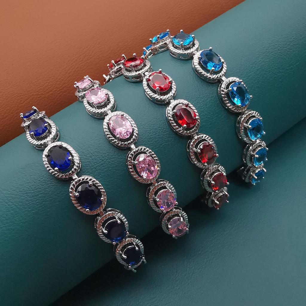 2026 Fashion Trend Jewelry Multi-color Zircon Bracelet Simple Versatile Oval Hollow Bracelet Women