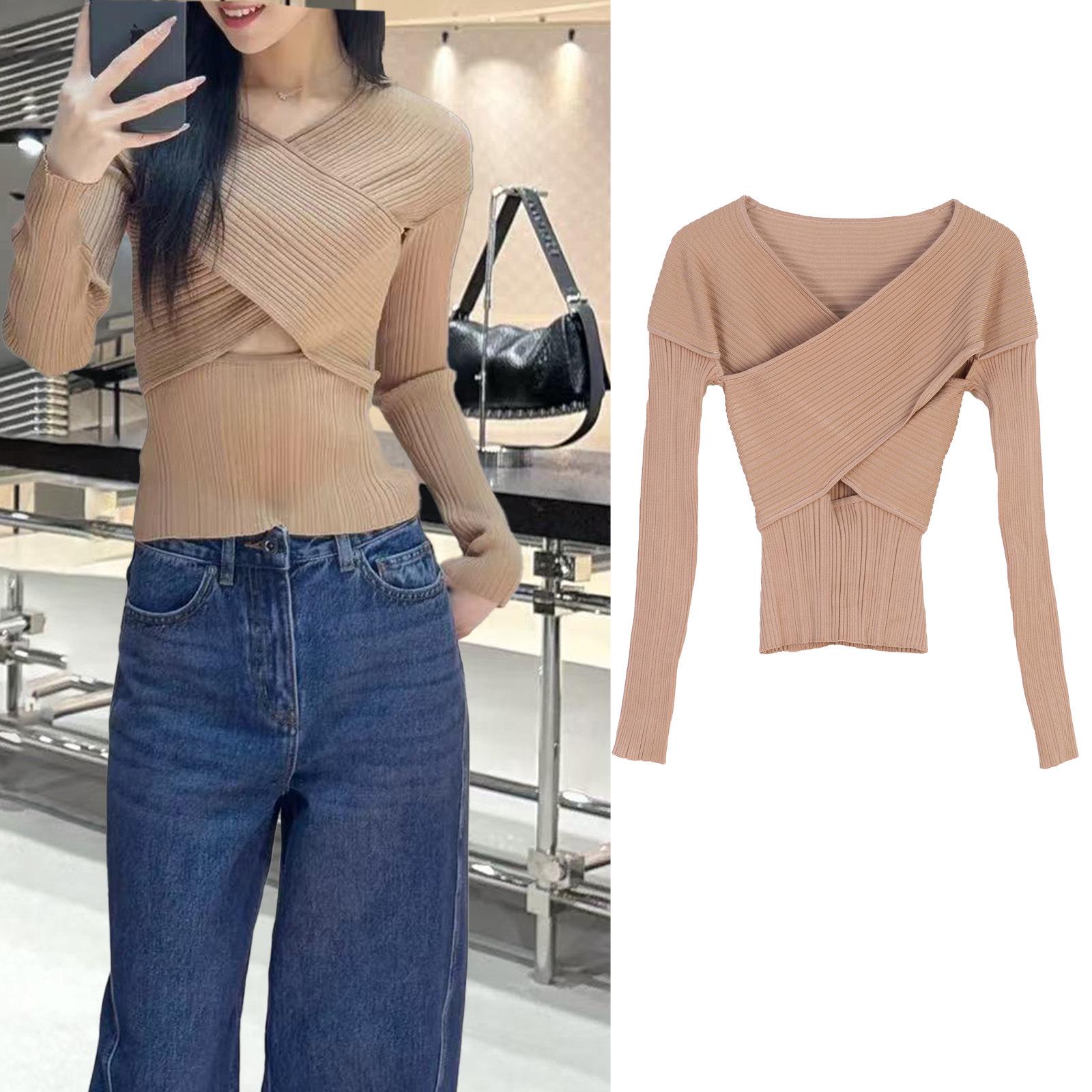 

European & American Style Slim Fit Short Sleeve Knitwear for Women L