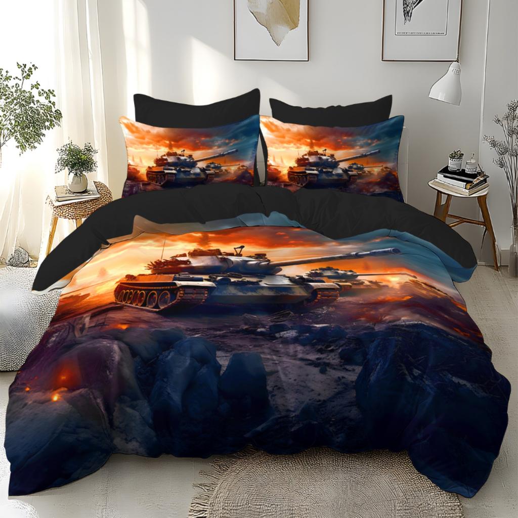 Bedding Digital Printed Quilt Cover Set Featuring a 3D Three-dimensional Tank Pattern. Super Soft Brushed Digital Printed