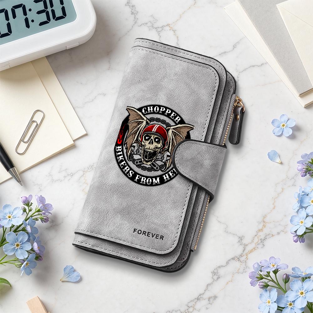 Gothic Skull Biker Pattern Long Wallet Multi Slot Card Holder Coin Purse