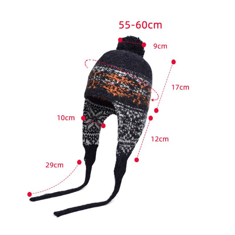 Zimowa czapka ochronna na uszy damska, odporna na zimno, ciepła czapka typu bomber, kolorowa, w paski, dzianinowa, wełniana czapka