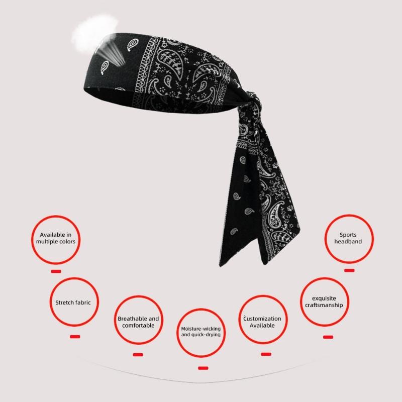 Printed Workout Headband Elastic Tie Wrap Women Men Running Cycling Hair Control with Soft Fabric Wear
