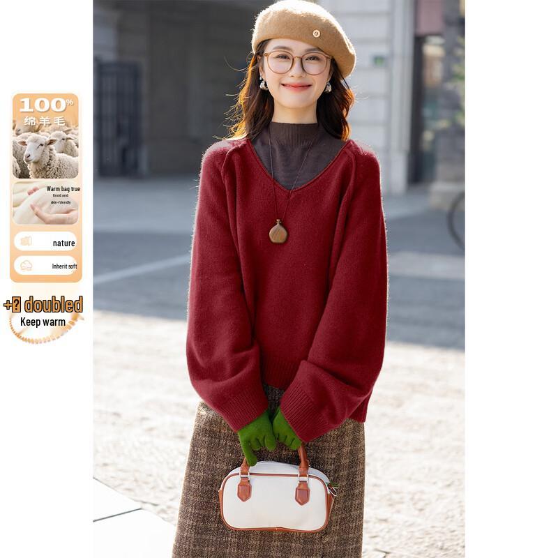 

Mokana Women s V-Neck Long Sleeve Wool Sweater One Size