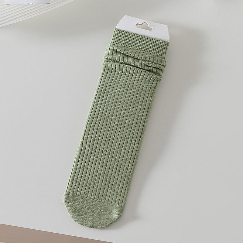 Wool Socks Children'S Stacking Socks Season Thickened Warm Solid Color Retro Versatile Sweat-Absorbing Deodorant Medium Tube Socks