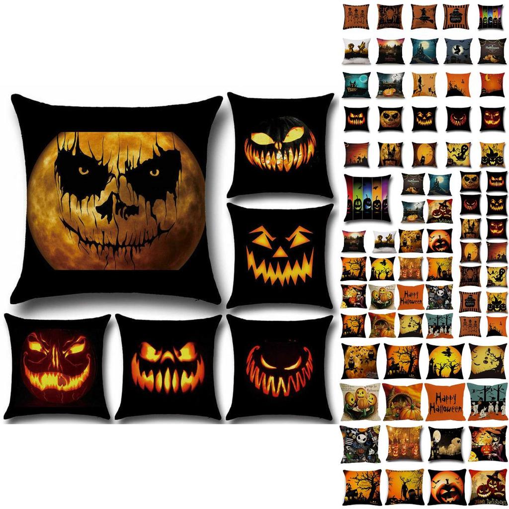 Cotton Linen Halloween Sofa Decor Cushion Cover With Stylish Pumpkin Design