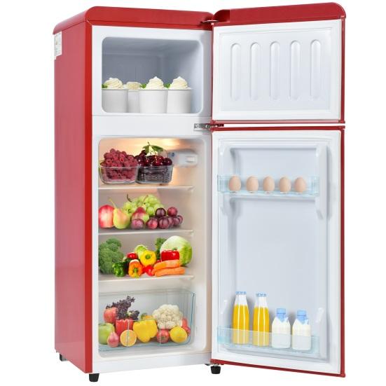 Mini Fridge 92L Retro Refrigerator LED Light Large Capacity Silver Color Handle Adjustable Temperature Sealed Adhesive Tape Red Dual Zone Kitchen