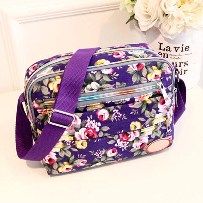 

Повсякденна полотняна сумка через плече Жіночі сумочки з квітковим принтом 26cm*19cm*7cm фіолетовий