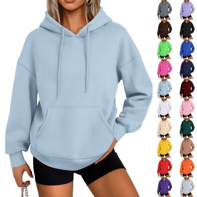 Women's Fashion Casual Solid Color Pocket Long Sleeve Hoodie