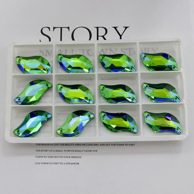 All Size All Color Ab S Shape Sew On Rhinestone Leaf Glass Crystal Sewing Flatback 2 Holes 6*12 10*20 14*30 for Dress Decoration