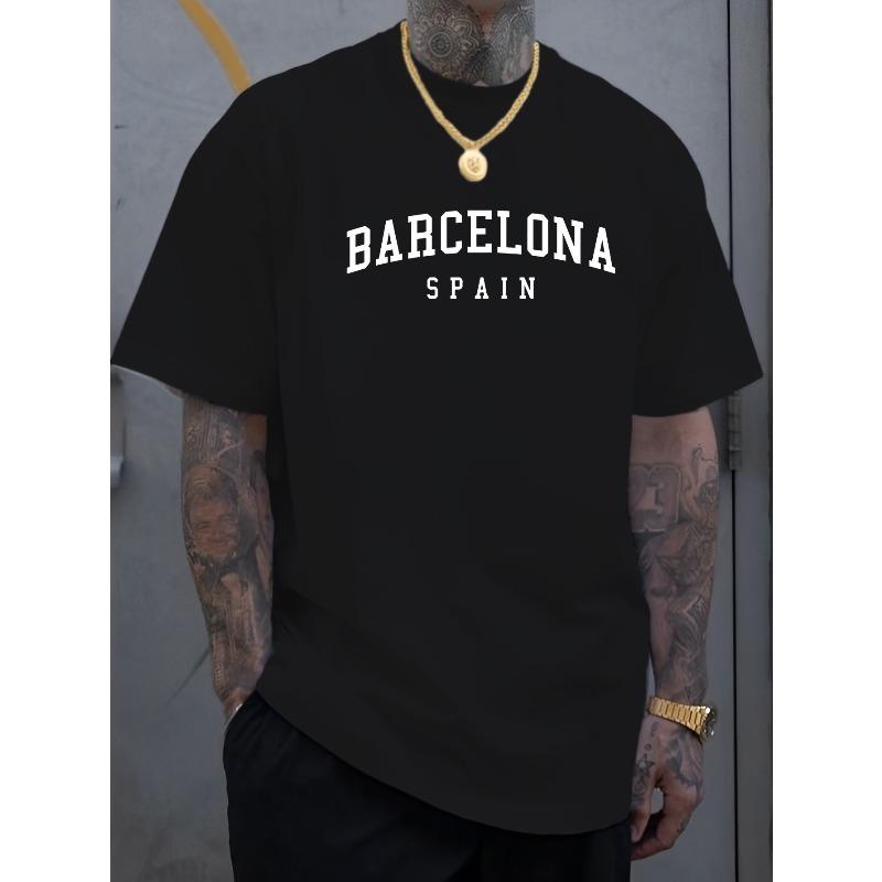 

European sizes Men s T-Shirt Unique Barcelona Letter Print Casual And Comfortable Sports T-Shirt, Perfect for Fashionable Summer 4XL чорний