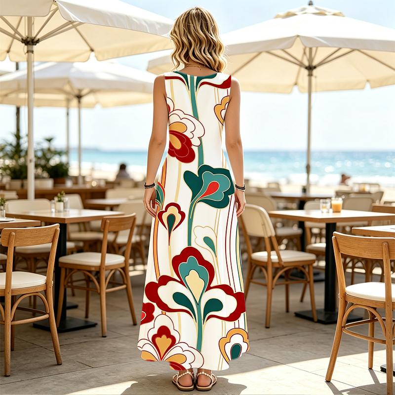 Summer Floral Sleeveless Maxi Dress for Women Loose Fit,Soft Fabric,Vibrant Colors,Versatile for Daily Casual & Outing Wear