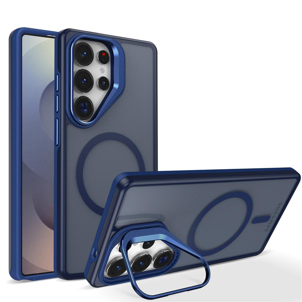 Metal Lens Stand Magnetic Magsafe Phone Case for Samsung S25 Edge S23 Plus FE S24 Ultra Quality Shockproof Wireless Charge Cover