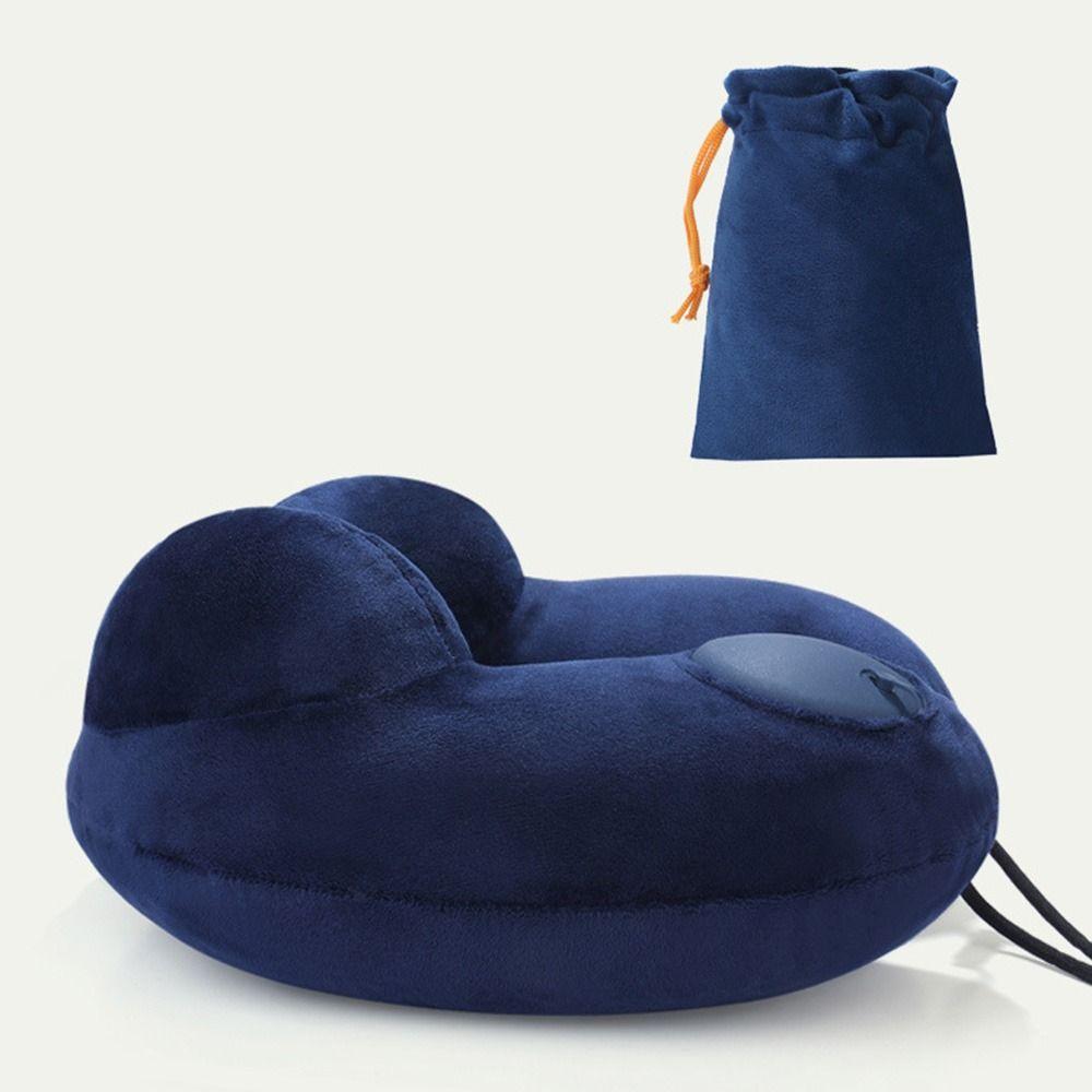 U-Shaped Inflatable Travel Pillow Hand Pressing Neck Support Cushion Neckrest Pad  Office/School