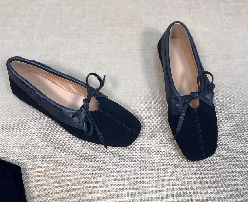 French small square head Mary Jane shoes women's spring and summer suede light mouth bow retro thick heel flat shoes small single shoes