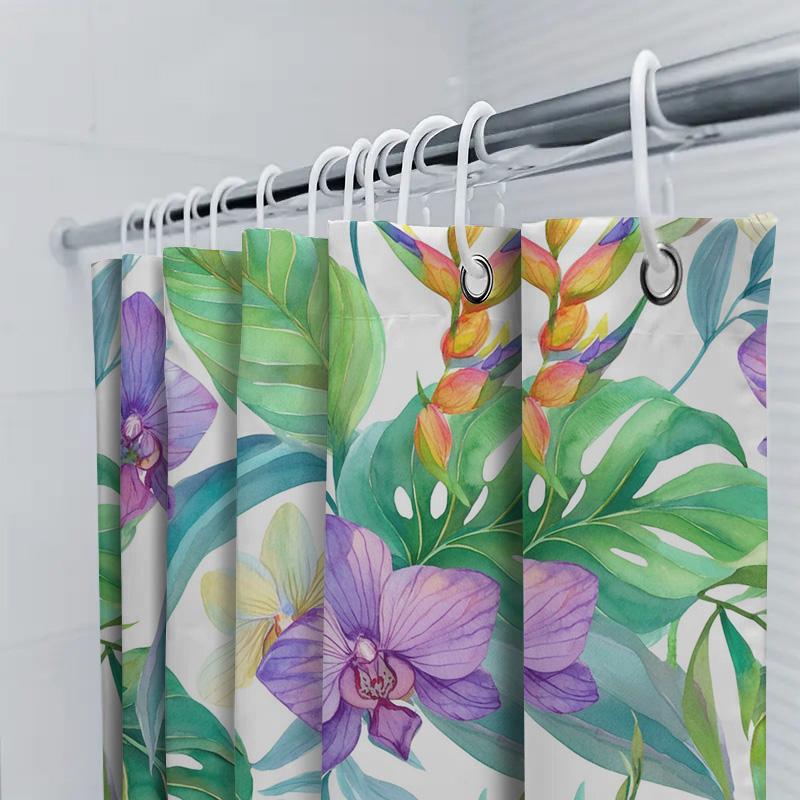 Art Deco Style Shower Curtain with Green Floral Print Modern Home Decor Bathroom Fabric Shower curtain for Bathrooms Ships World