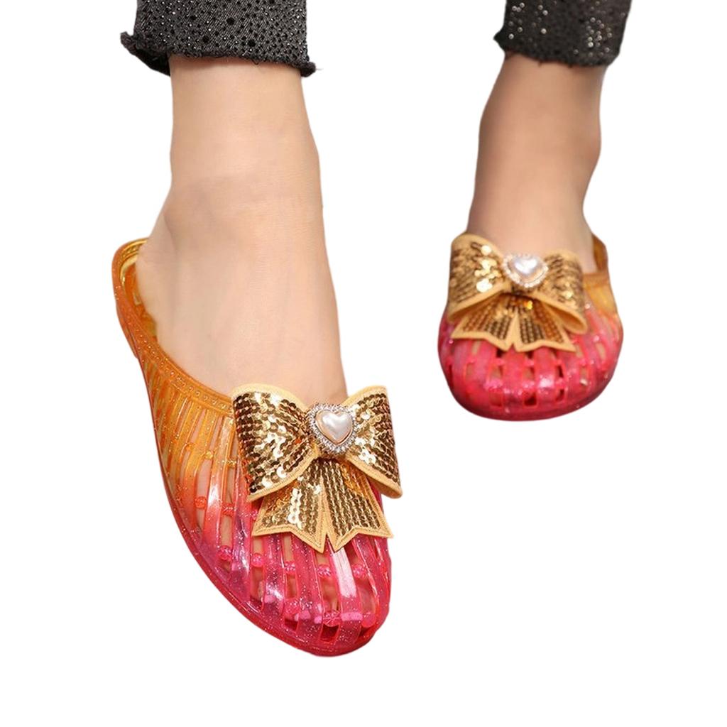 Women Slip On Jelly Sandals Flat Backless Summer Beach Shoes Soft Flexible Sole Lightweight Casual Footwear