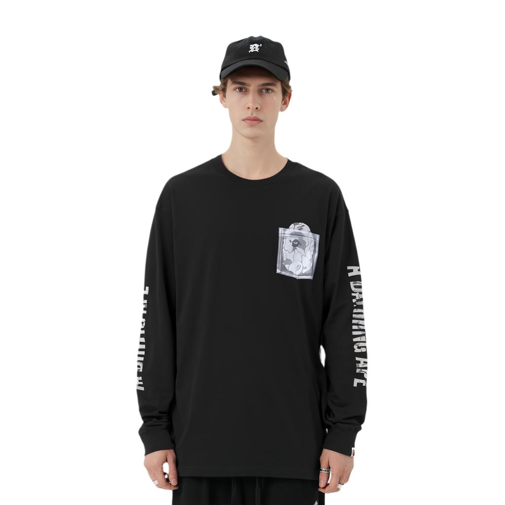 Bape Reflective Solid Camo Ape Head Relaxed Fit Pocket L/S Tee 1H80-111-011