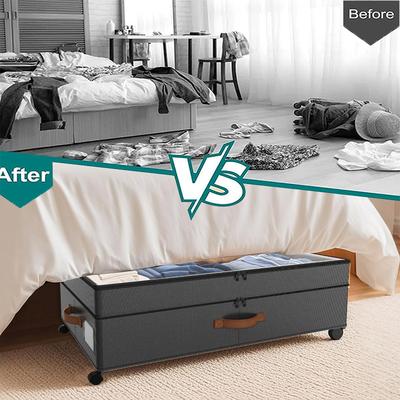 Under Bed Storage With Wheels, 72L Xxl Large Underbed Storage Containers, 11 Inches Height Under Bed Shoe Bins With Clear Lids