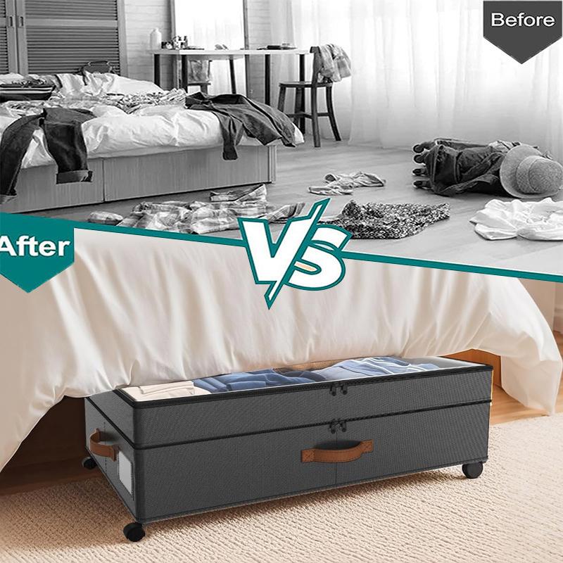 Under Bed Storage With Wheels, 72L Xxl Large Underbed Storage Containers, 11 Inches Height Under Bed Shoe Bins With Clear Lids
