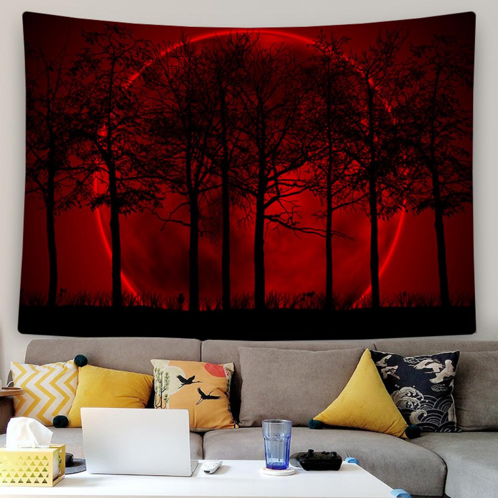 Луна Лес Гобелен Пейзаж Фон Ткань Спальня Висит Ткань Ночной Вид Звездное Небо Гобелен — фото 3