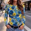 Maglietta da Donna Casual Slim Fit con Stampa Floreale a Manica Lunga e Girocollo per l'Uso Quotidiano