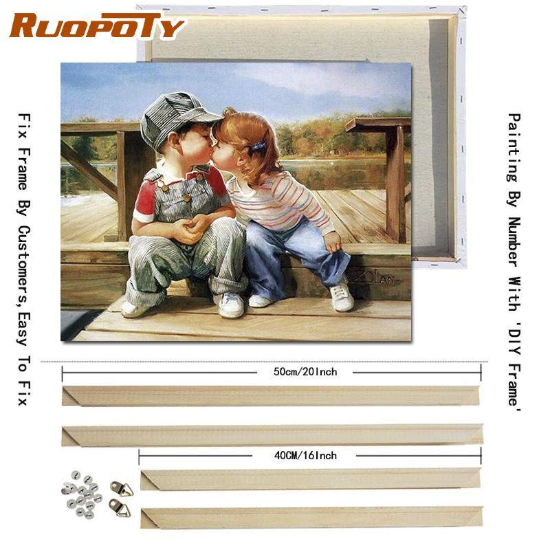 RUOPOTY DIY Frame Kids Picture DIY Painting By Numbers Figure ON Canvas Painting Acrylic Wall Art Picture For Home Decors Art