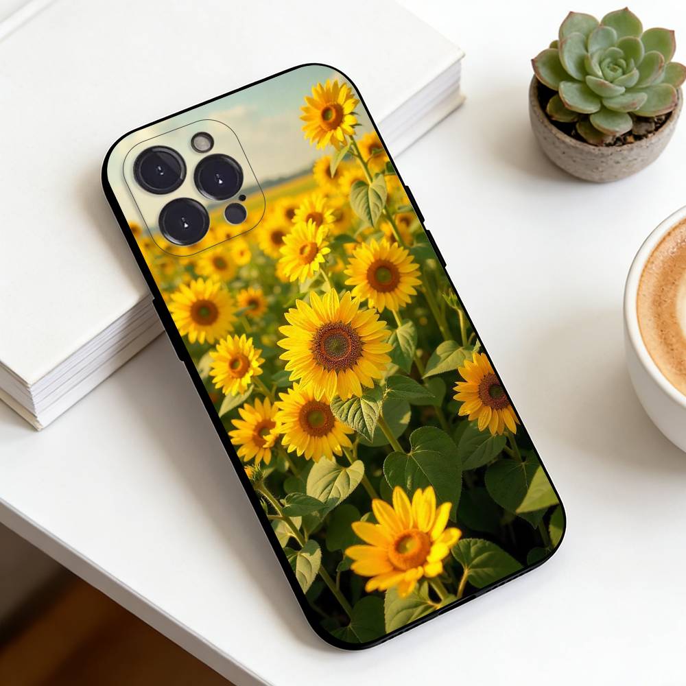 

Sunflower&Sunny Day For iPhone 16,15,14,13,12,11,XS,XR,X,8,7,Pro,Max,Plus,mini Silicone Black Cover iPhone13PRO