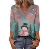 Women's Loose Comfortable Casual Fashion V-Neck Christmas Print 3/4 Sleeve Top