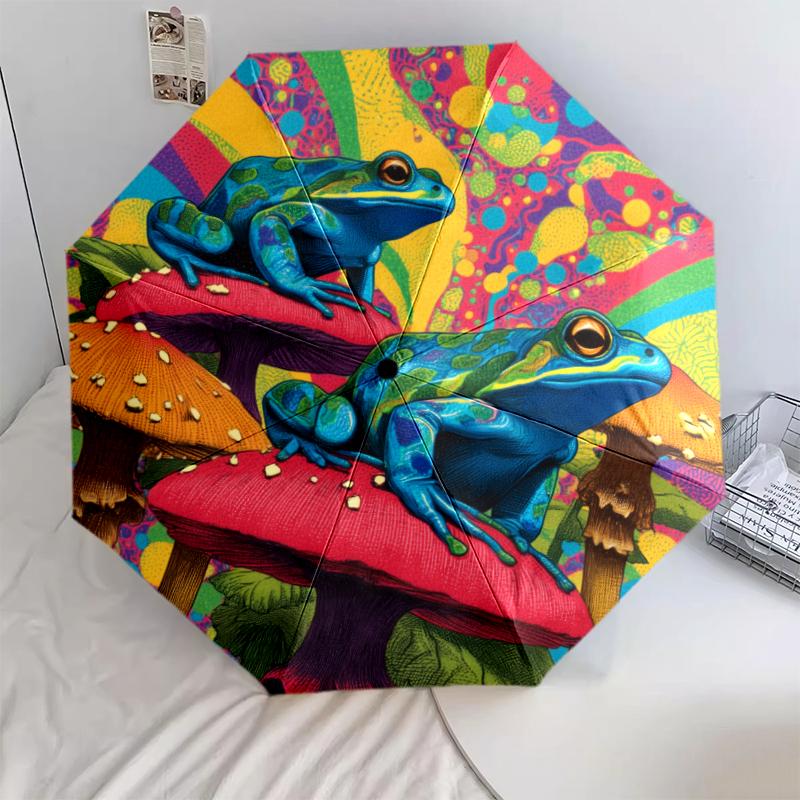 frog pattern, automatic folding umbrella, portable and foldable design, 8 ribs, a Christmas or birthday gift.