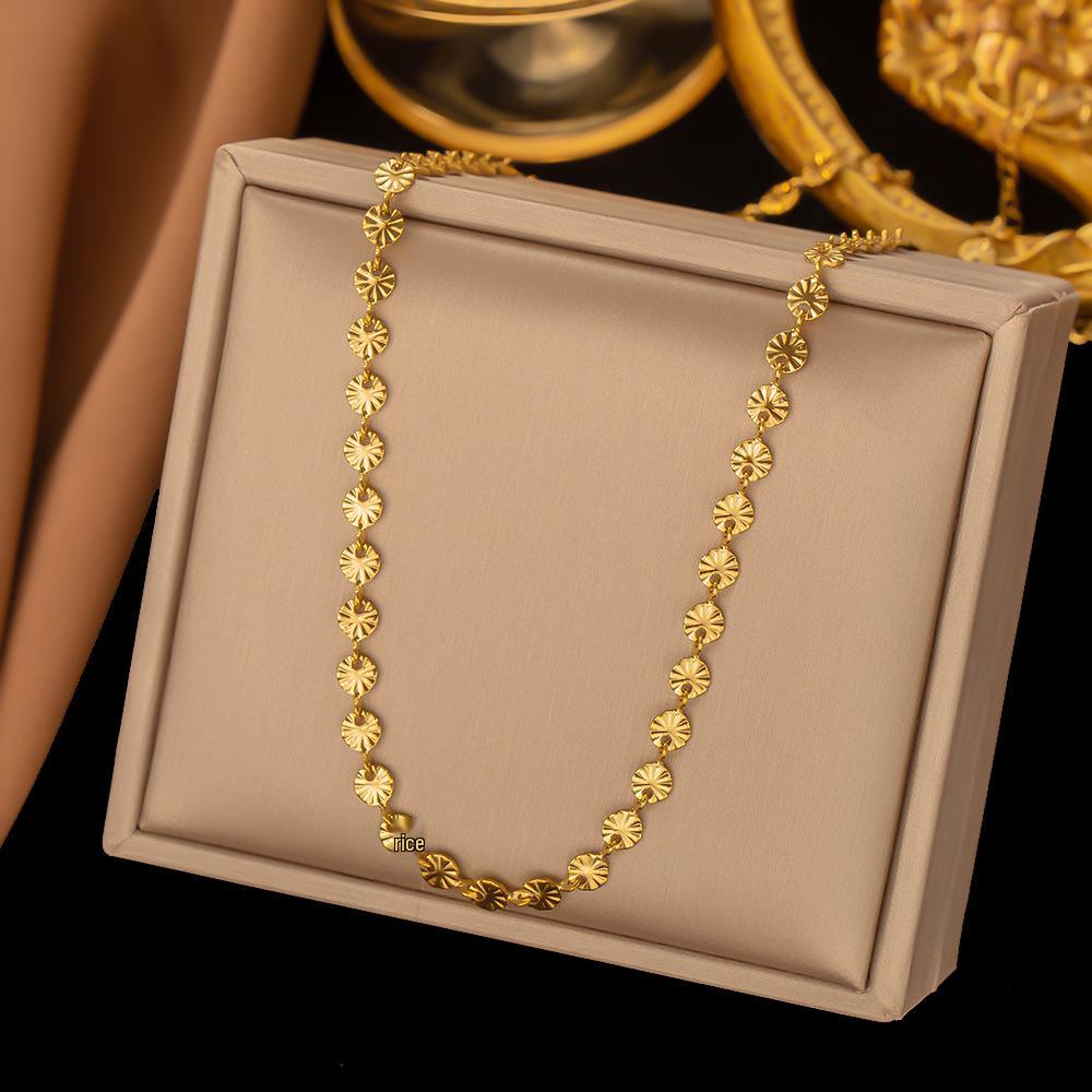 2024 Elegant Embossed Titanium Steel Bracelet for Women – Light Luxury, Versatile, 18K Gold Finish