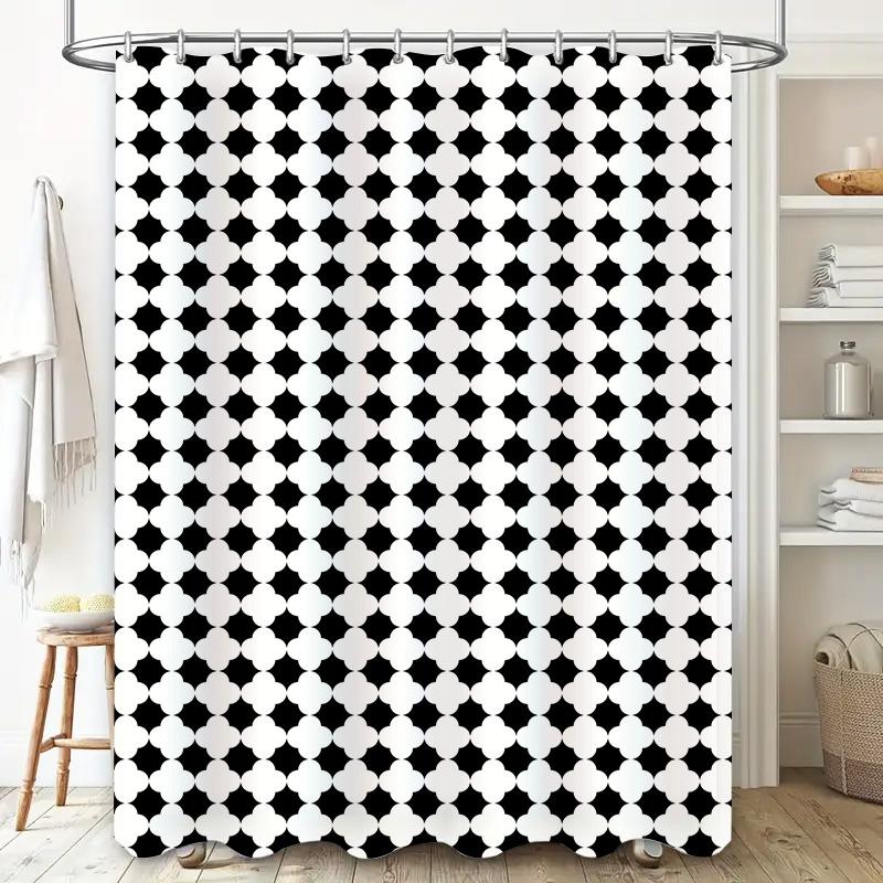 White Black Checkered Shower Curtain, Plaid Pattern Bath Decoration, Home Decor Washable Waterproof Fabric European Style (180x2