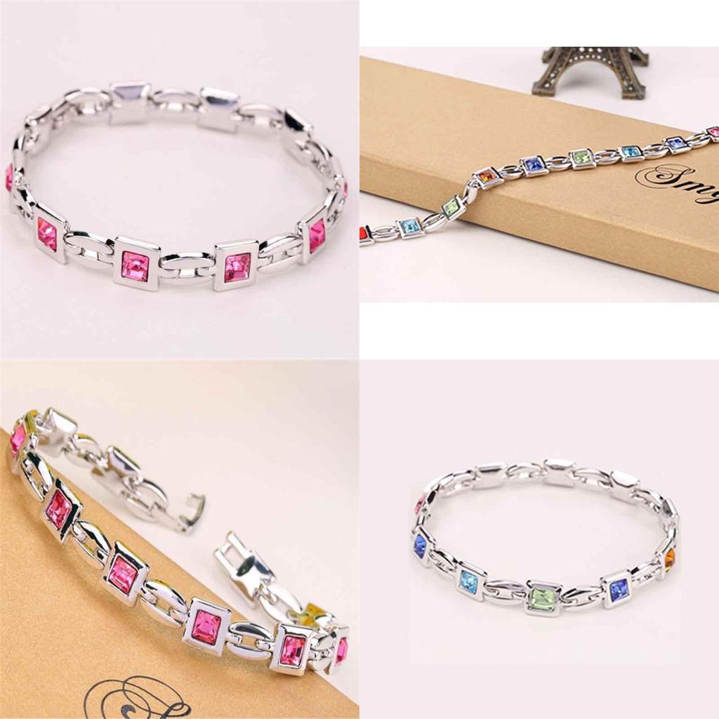 Fashion Jewelry Silver Plated Princess Cut Girl Elegant Crystal Bracelet Charm With Sparkling Geometric Design