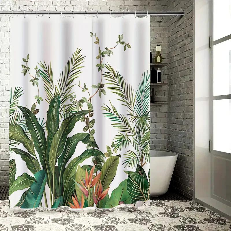 GAETropical Plant Shower Curtain for Bathroom - Waterproof and Durable with Rust-Proof Hook Suitable for Wet and Dry Separatio