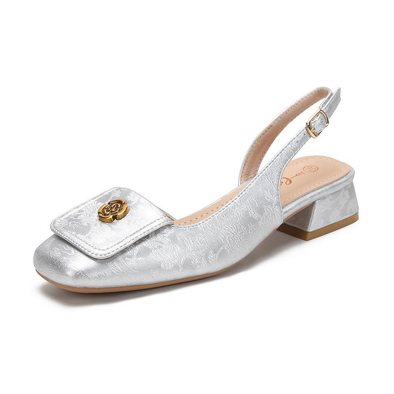 Summer Retro Square Head Thick Heel Mary Jane Shoes Camellia Single Shoes Bag Head Empty Sandals Women