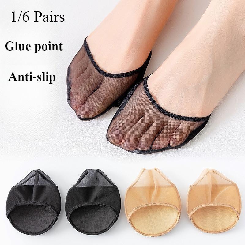 1 Pair Summer High Heels Cushions Half Palm Socks Invisible Forefoot Insoles Anti-slip Silicone Dotted
