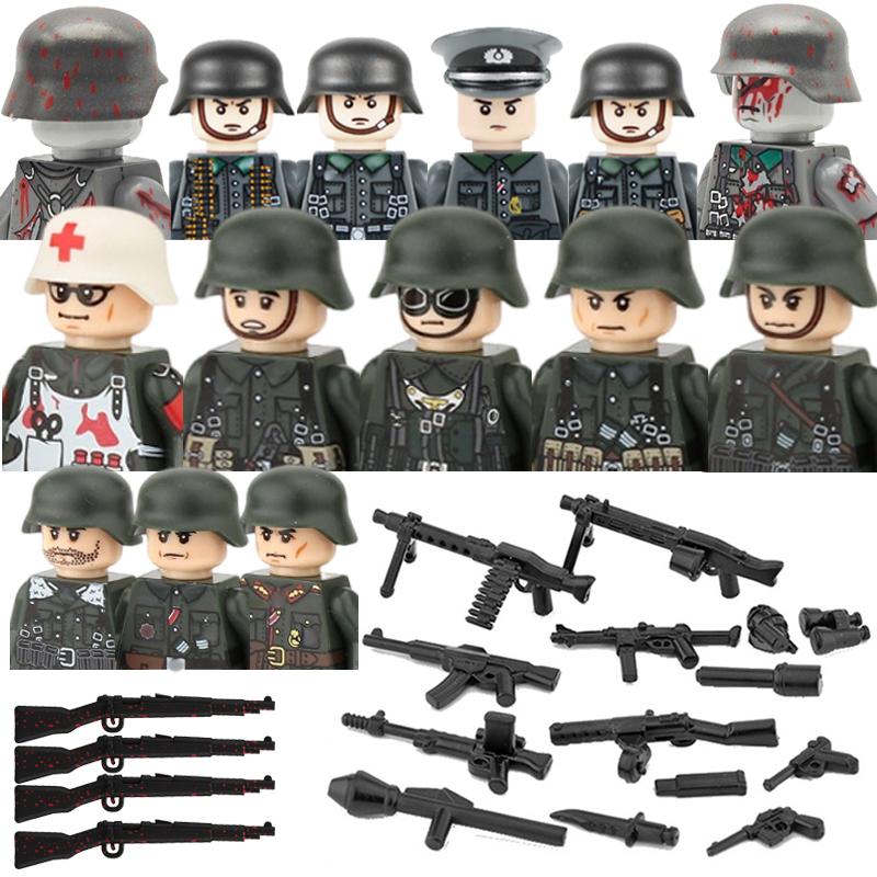 

Military Army Soldier Figures Building Blocks WW2 German Medical Corps Zombie Infantry Weapons Helmet Mini Bricks kids Toys