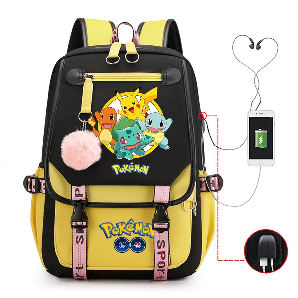Contrasting Color Neutral Universal Schoolbag Cute Cartoon Print Primary And Secondary School Students Spine Protection Double Shoulder Usb Backpack