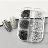 6 Grids Multi-Size Nail Art Studs Black And Silver Tone Cone Spike Nail Jewels  Punk Style Nail Art