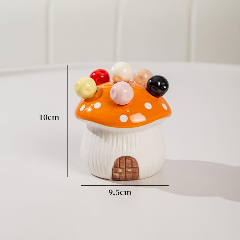 Kreatives Keramik-Pilz-Fruchtgabel-Set Exquisites Desktop-Aufbewahrungsglas Home Fruchtgabel-Aufbewahrungsbox Heimdekoration Geburtstagsgeschenk