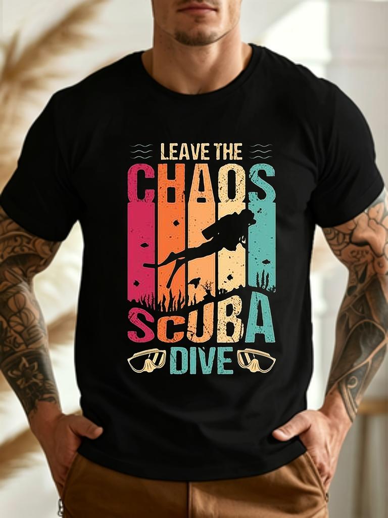 Vintage Scuba Diving Print Theme Black Crew Neck Tshirt Unisexs Daily Summer Wear Unisex Bestselling Tshirt