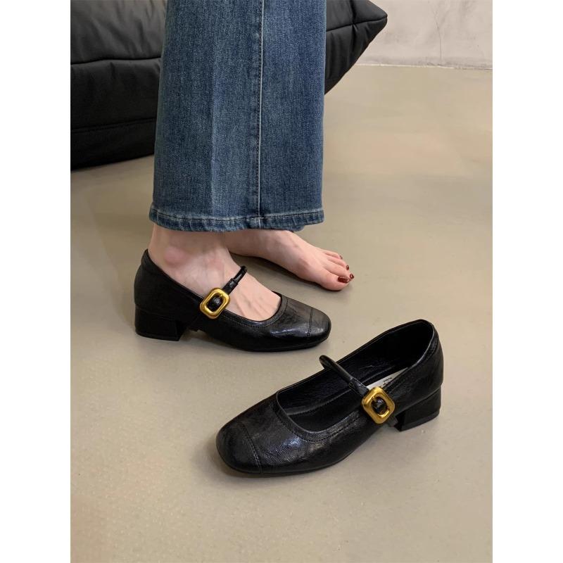 Spring Mary Jane shoes shallow single shoes women's small leather shoes medium thick heel new retro