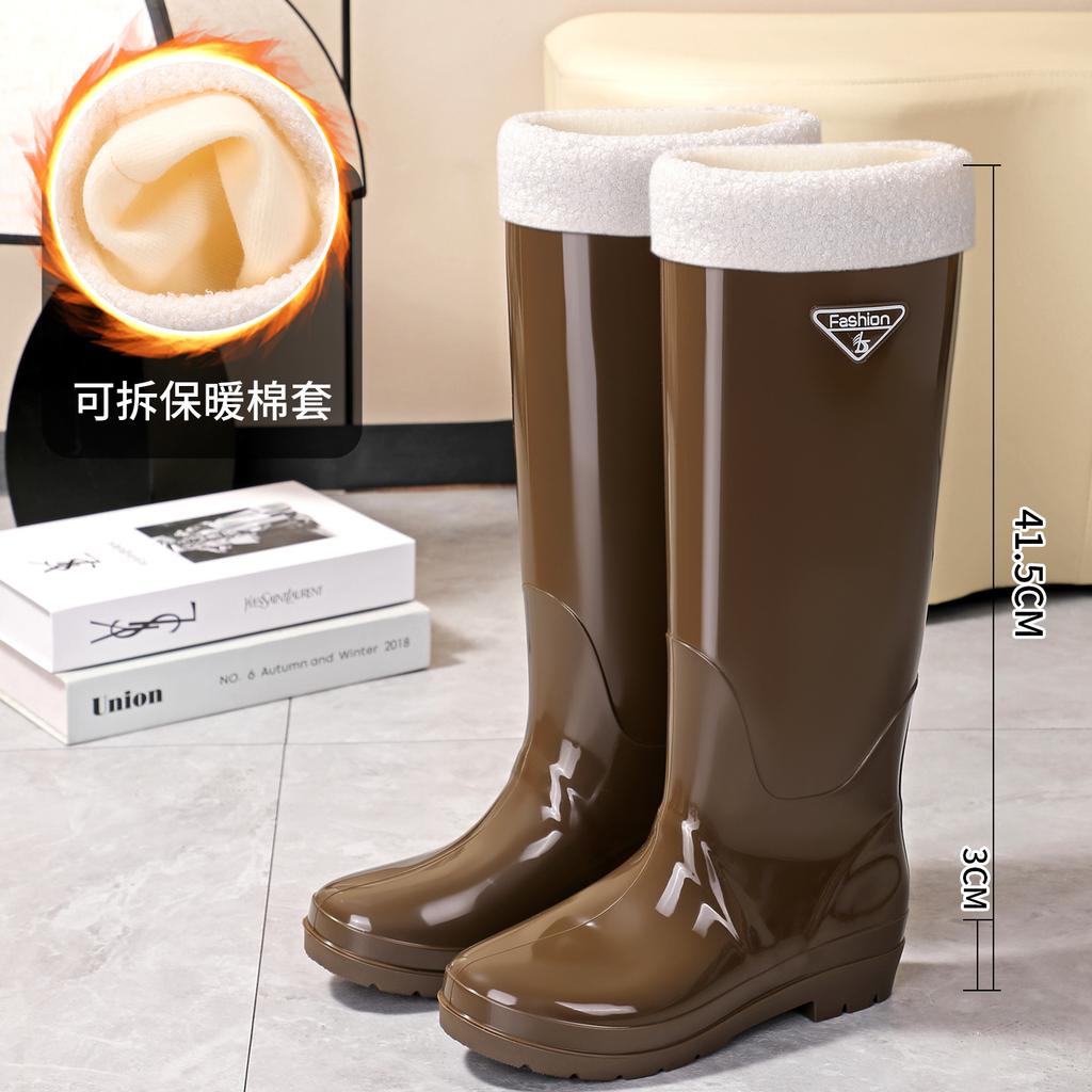 Extra high rain shoes women's adult 42cm knee rain boots anti-skid fashion velvet rice transplanting rubber shoes